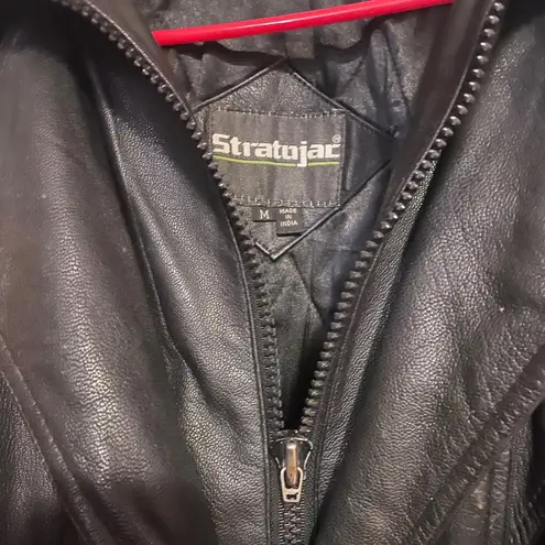 Stratojac Black Biker Oversized Moto Biker Leather Jacket Womens Size Medium