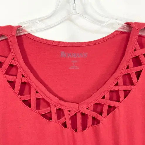 Roamans 18W 20W Top Large Red Cotton Lattice Cutout‎ Neckline Knit Solid 423 Size undefined
