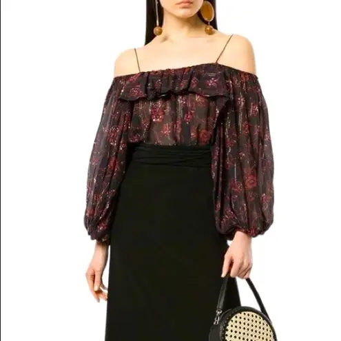 Ulla Johnson  Coline Cold Shoulder Crepe Top in Noir