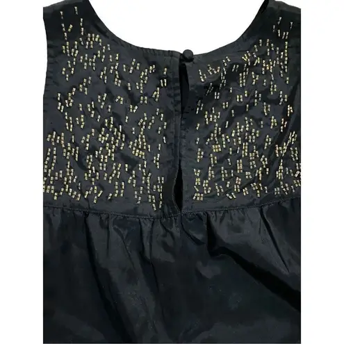 Club Monaco black silk blend sleeveless top with gold embellishments sz XS