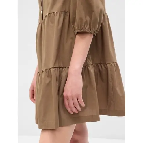 Gap  NWT $80 Khaki Tiered Puff Sleeve Button Front Mini Babydoll Shirt Dress XSP