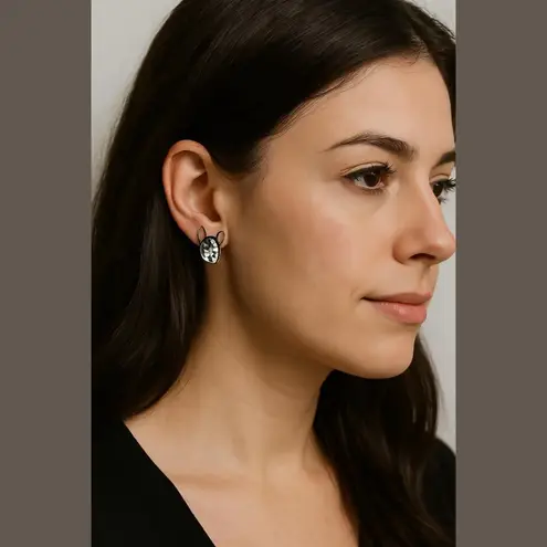 Women's Unbranded French Bulldog Stud Earrings One Size Black White