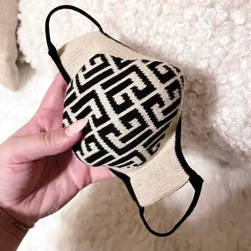 Balmain Authentic Cream & Black Knit Stretchy Greek Key Face Mask
