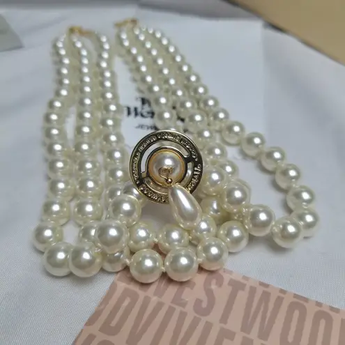 Vivienne Westwood Three Row Pearl Gold Drop Necklace