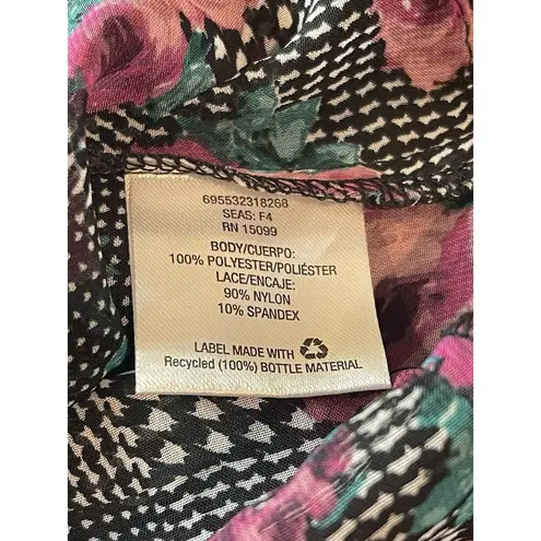 Metaphor Sheer Black Pink Floral Lace Trim 90s Y2K Cami Slip Top S NWT