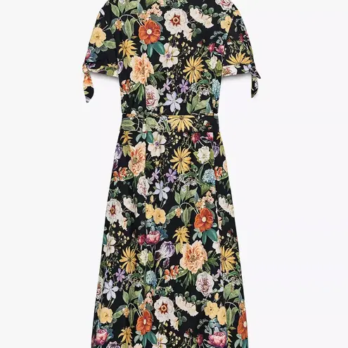 ZARA  Floral Print Poplin Midi Dress