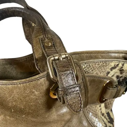 Kooba Brown Leather Snakeskin Tote Shoulder Bag Women