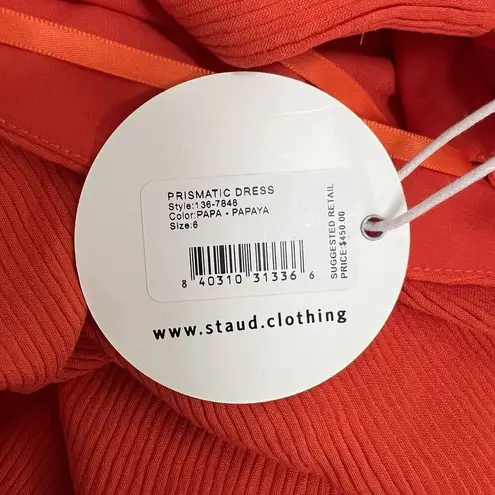 STAUD Prismatic Dress with cut-out Side Slit Off Shoulder Papaya Orange Size 6