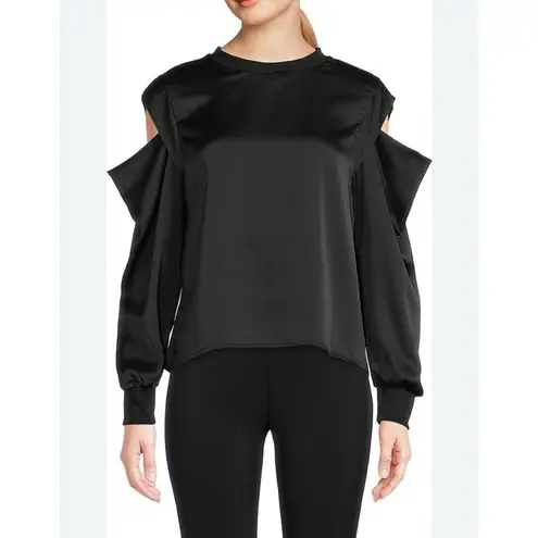 Renee C Women's Top Size L Gold Satin Stretch Open Shoulder Sweatshirt