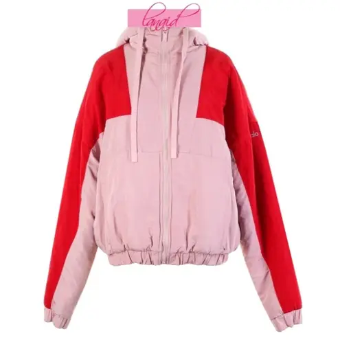 Alo Yoga Alo Duality Reversible Sherpa Jacket Pale Mauve Scarlet Fuzzy Teddy Red Blush S