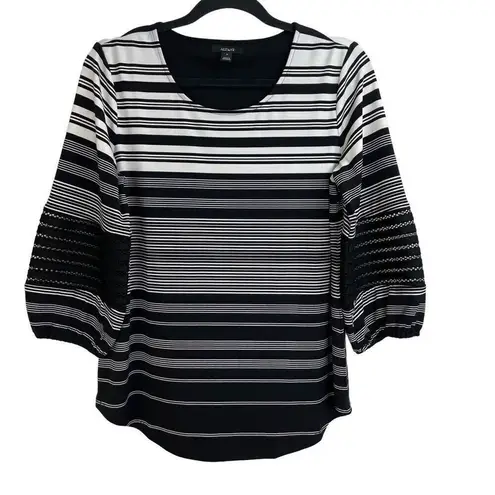 Alfani Black White Classic Striped Illusion Sleeve Pullover Blouse Size S