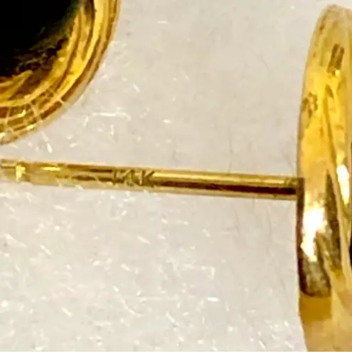 Onyx 14k Gold Swirl Button and Cabochon Stud Vintage Earrings