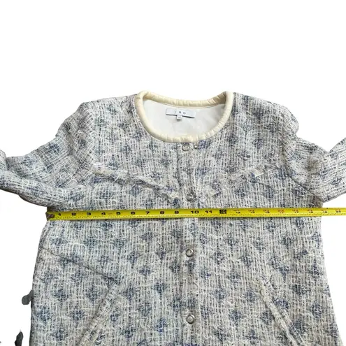 IRO Handi Diamond Knit Snap Up Jacket Boucle Tweed Blue White Old Money Preppy