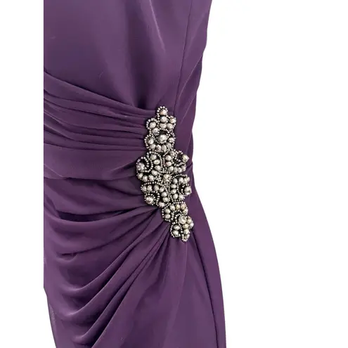 XScape Petite Purple One Shoulder Ruched Embellished Gown Formal Evening Dress 4
