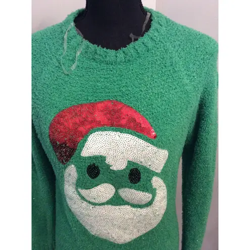 Ugly Christmas Sweater Santa Bling Medium Poof New York Green