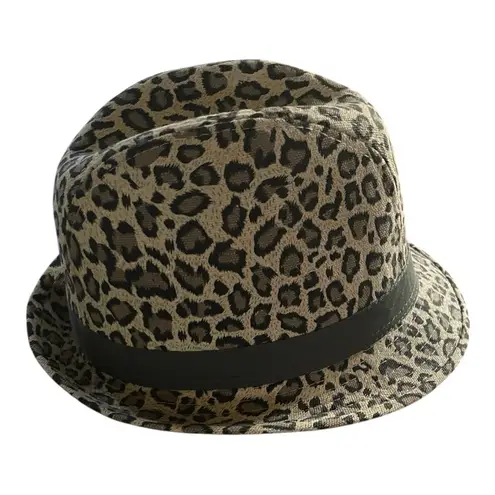 Nicole Marciano leopard print fedora hat lined 100% cotton indie boho Brown
