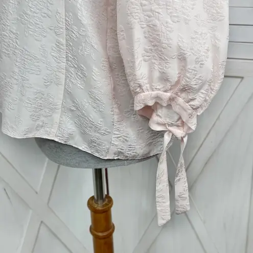 Rebecca Taylor Daniella Floral Jacquard Silk Blend 3/4 Tie Sleeve Blouse Pink 4