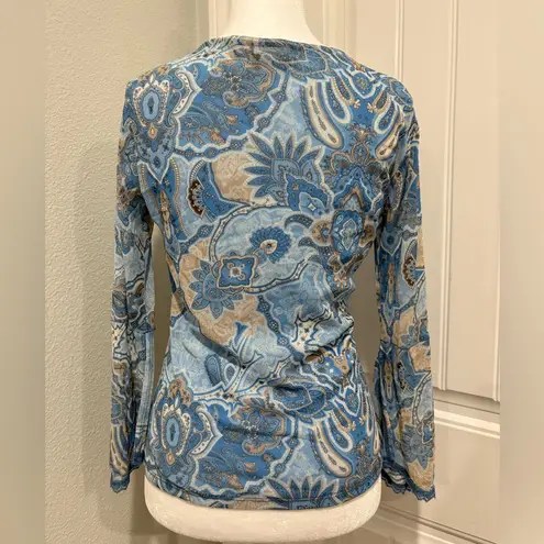 Preston & York Y2K Light Blue and Cream Paisley Blouse Size S