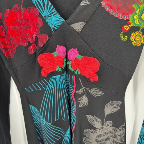 Desigual Artsy Collage Floral Bicycle Dress Womens Small Black Cotton