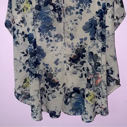 Sonoma  2X Sheer Cardigan Gray w Blue Floral Chiffon Longline Swim Kimono