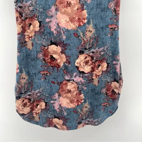 Pine Blue Pink Floral Tunic Top Medium Cottagecore Boho Romantic Y2K Style Blue