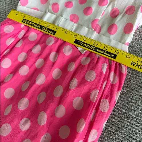 Vintage 60s Pink White Polka Dot High Neck Chiffon Prom Formal Dress XS or Small