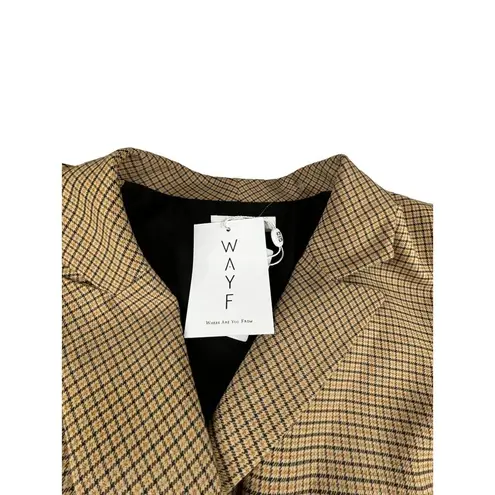 WAYF  Houndstooth Blazer Jacket Double-Breasted Womens Size S Brown & Tan Wool Bl thumbnail 2
