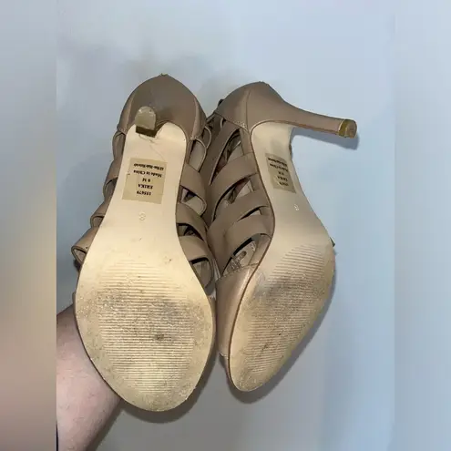 X-Appeal Chic Feminine Beige Tan Peep Toe Cut Out Lace Up 4-Inch Heel Shoes Sz 8