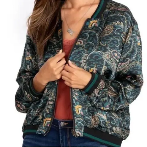 Johnny Was Twilight Shadow silk Reversible Bomber Jacket NWT