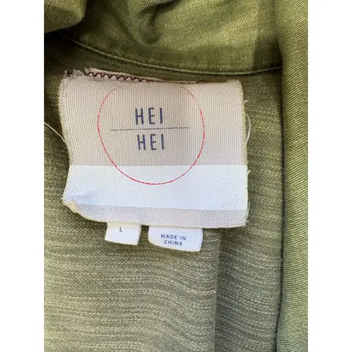 HEI HEI Women's Olive Green Utility Jacket Belted Ruffled Back Women's Size L Size L