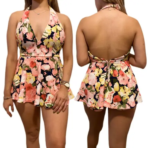 Papaya Dark Blue Floral Fit and Flare Romper