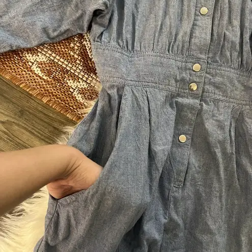 Vintage Chambray Squiggle Embellished Coverall Jumpsuit Blue Size 12