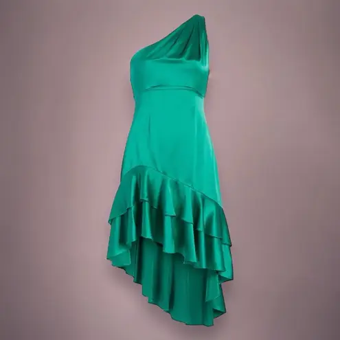 Cinq à Sept Cinq a Sept 100% Silk Colina Ruffle One Shoulder Cocktail Dress Sz 2 Jade Green