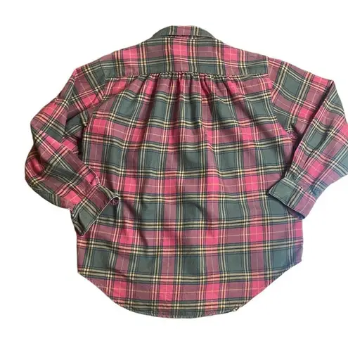 90s Vintage red and brown tartan plaid flannel button down women medium