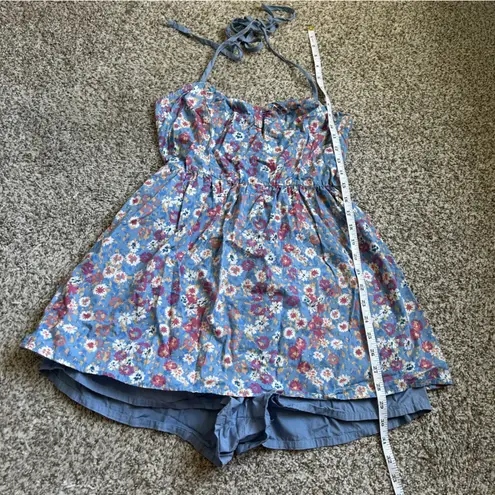 Urban Outfitters Pins and Needles Halter Skirted Romper Blue Floral Summer Large