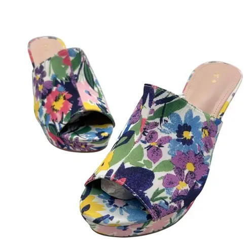 Allegra K Floral Platform Mules Womens 9 Multicolor Open Toe Heel Colorful Print