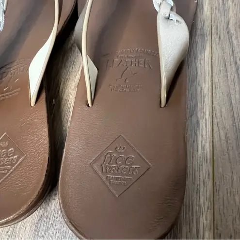 Freewaters Women’s Leather Sandals Size 6.5 Gold Braided Strap Flip Flops Brown