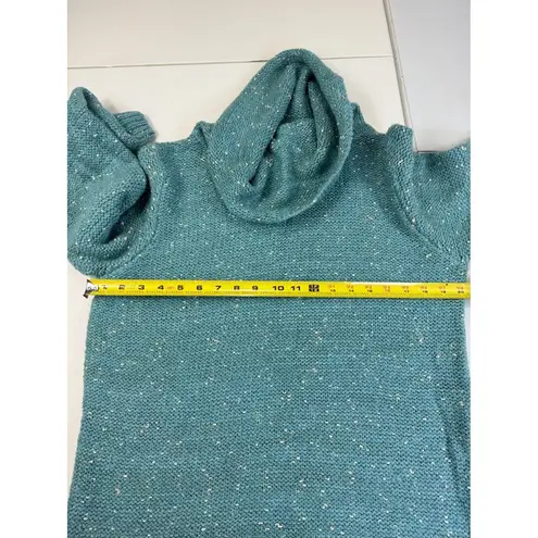 Molly Bracken Cowl Neck Knit Sweater Dress Blue White Speckled Long Sleeve L