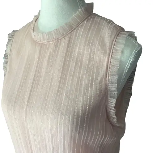 Chelsea28 Women's M‎ Blush Pleated Swiss Dot Mock Neck Sleeveless Blouse