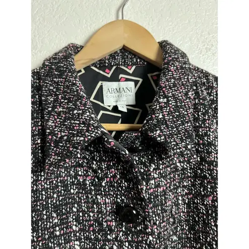Armani Collezioni Black Pink Tweed Peplum Ruffle Hem Button Front Jacket 10