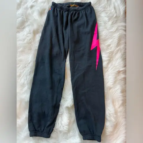 Aviator Nation neon pink bolt charcoal gray sweatpants