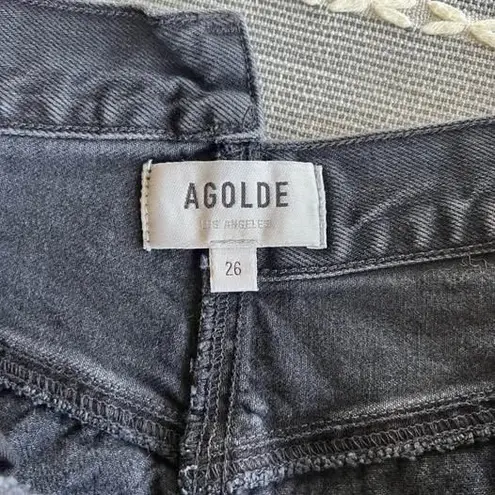 AGOLDE  Criss Cross Shorts Size 26 Denim Distressed Black Button Closure