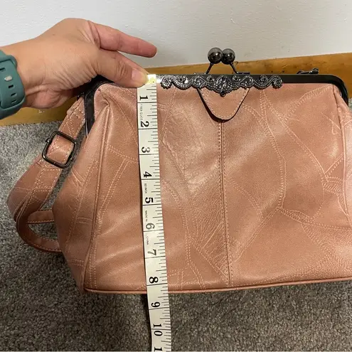 Pink Faux Leather Kiss Lock Shoulder Bag with adjustable straps