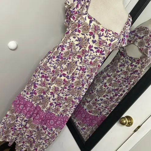 Ba&sh YSEE FLORAL MIDI DRESS FLUTTER CAP SLEEVE LAGOONLOOK GRANNYCORE MAIDEN