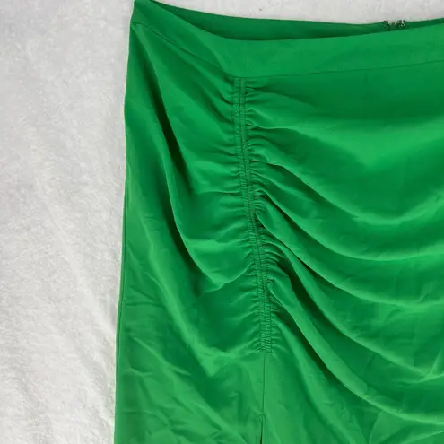 Eloquii Maxi Skirt Womens 22 Green Ruched Front Slit Back Zip Modern Minimalist