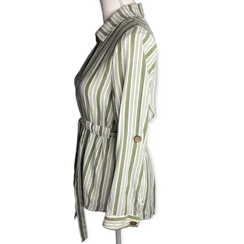 L.I.F.E Love Is For Eternity Striped Long Sleeve Waist Tie Button Down Shirt Size M