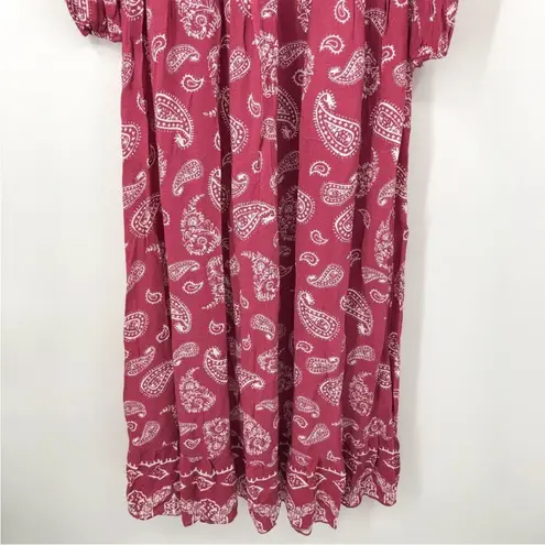 Majorelle Red Paisley Long Sleeve Gypset Boho Maxi Dress Size XS Deep V Neck