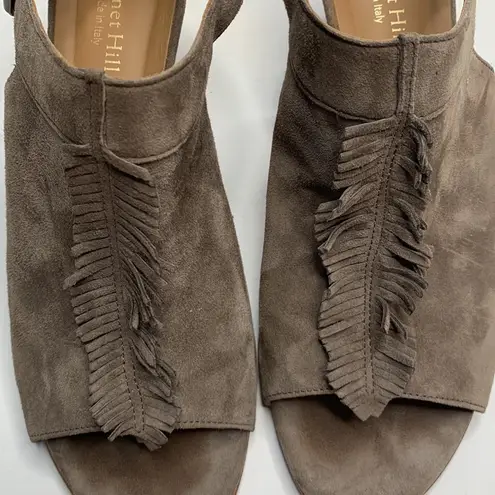 Garnet Hill Carmella Tan Suede Fringe Wedges Sandals Shoes S-009 Sz 8