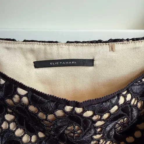 Elie Tahari Cotton Broderie Lace Pencil Dress in Black & Nude size