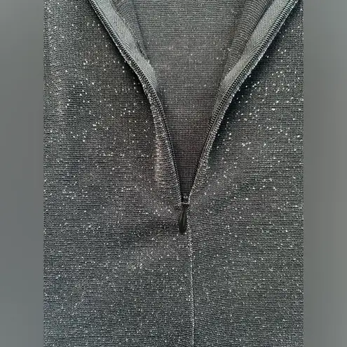 Vintage 90s Long Elegant Legs black sparkle zip front mock neck top, size medium